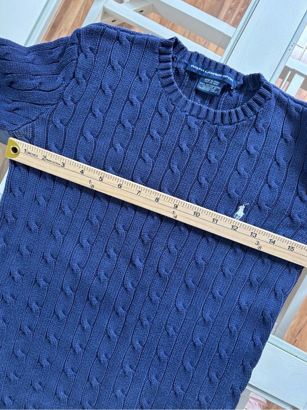RALPH LAUREN NAVY Cable Knit Crewneck Sweater- Preppy- Classic- Football Games!S - Picture 2 of 3